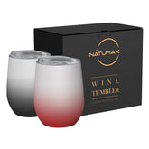 NATUMAX front view of two 12 oz tumblers showing color and shape, durable design benefit