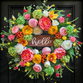 NaturaWre front view wreath showing full floral display and curb appeal