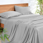 NATUREFIELD gray queen front view showing fitted sheet and pillows for a polished bed