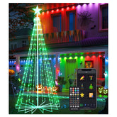 NAWEISIX spiral tree front view showing colorful LEDs and clear silhouette benefit: eye-catching curb appeal
