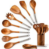 NAYAHOSE front view showing full 10-piece set and wooden holder for organized storage