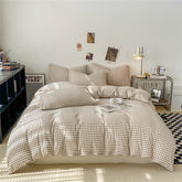 Nayoroom brown gingham duvet front view showing cozy plaid comfort