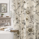 NDDYCU front view shower curtain showing vintage floral pattern and neutral tones