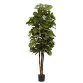 Nearly Natural front view of 6 ft fiddle leaf fig tree showing full height and pot, enhances room style