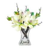 Nearly Natural front view of white magnolia arrangement showing elegant centerpiece benefit