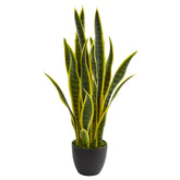 Nearly Natural front view showing full 26-inch sansevieria and pot, enhances rooms