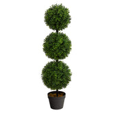 Nearly Natural front view of triple ball boxwood topiary showing balanced form and height benefit