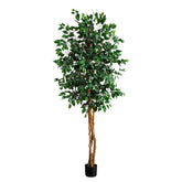Nearly Natural front view of 74-inch ficus tree showing full canopy and scale benefit