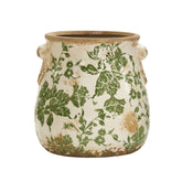 Nearly Natural front view of vase showing Tuscan floral scroll, enhances tabletop style
