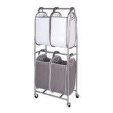 neatfreak front view of rolling laundry cart shows compact sorter benefit