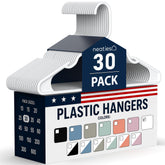 Neaties front pack of 30 white hangers showing neat organized storage