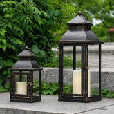 NEEDOMO front view of two bronze lanterns showing vintage appeal and layered ambiance