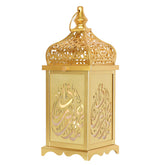 NEEDOMO front view of lantern showing vintage gold finish and benefit of elegant ambiance