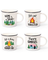 Nefelibata front packaging view showing four camp-style mugs and gift-ready box