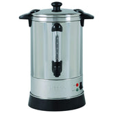 NESCO coffee urn front view showing stainless steel finish and control light for reliability