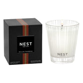 NEST New York candle front view shows striped frosted glass and vibrant citrus appeal