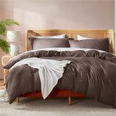 Nestl front view of chocolate brown duvet cover showing neat fit and modern look