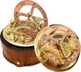 NETAEX front view of brass sundial compass showing vintage appeal and sturdy metal