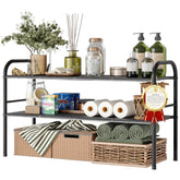 NETEL front view of assembled under-sink organizer showing tidy storage benefit