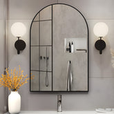 NEUWEABY front view arched mirror showing sleek black frame and balanced proportions