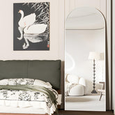 NEUWEABY arched full-length mirror front view shows sleek silver frame and full-body reflection