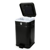 Nevink front view of outdoor trash can showing durable steel body and secure lid, keeps odors contained