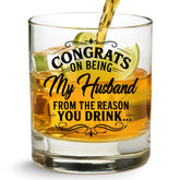 NewEleven whiskey glass front view showing witty message and classic silhouette for gifting