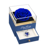 NEWNOVE WILDLOVE front box showing preserved blue rose and necklace, ideal gift presentation