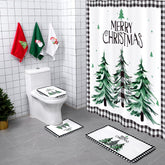 Newwiee front curtain full view showing Christmas tree design and waterproof benefit