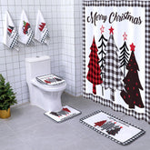 Newwiee shower curtain front view showing festive design and easy installation benefit