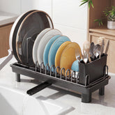 Nfnoyp front view of black dish rack showing compact counter benefit