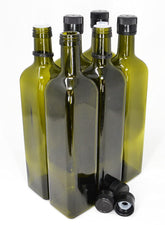 nicebottles front view of six green 750ml bottles showing cohesive set and elegant storage