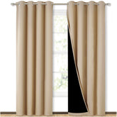 NICETOWN Biscotti Beige front view showing full two-panel blackout coverage and elegant look