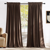 NICETOWN front view of brown velvet curtains showing elegant drape and privacy benefit