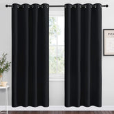 NICETOWN front view of black 2-panel set showing modern grommet style and neat drape