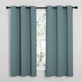 NICETOWN front view of greyish blue blackout curtain set showing ready-made look and coverage