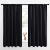 NICETOWN front view of two black blackout panels showing neat tailored finish and room-darkening benefit