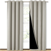 NICETOWN front view of natural blackout curtain showing neat grommet-top and tailored hang