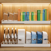 Nigelia front view of two white organizers showing compact storage benefit