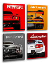 NIIORTY framed front view showing four supercar prints ready to hang and coordinated