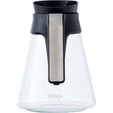 Ninja glass carafe front view with handle showing easy pouring benefit