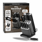 Ninja knife set front view on countertop showing organized block and blades for easy reach