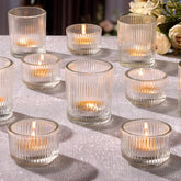 NITIME front view of 20-piece clear votive and tea light set enhancing decor