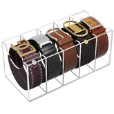 NIUBEE front view of clear 5-grid belt organizer showing neat belts