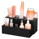 NIUBEE front view of black acrylic hair tool organizer showing tidy storage benefit