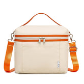NOL 8L medium front view showing cream and orange design and easy-carry benefit