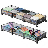 Nonkky front view of metal underbed drawer showing organized storage benefit