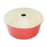 Nordic Ware front view of pan showing colorful exterior and durable build benefit