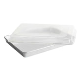 Nordic Ware front view of XL pan showing large cooking area and even heating benefit