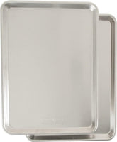 Nordic Ware half sheet front view showing durable aluminum and easy grip rim